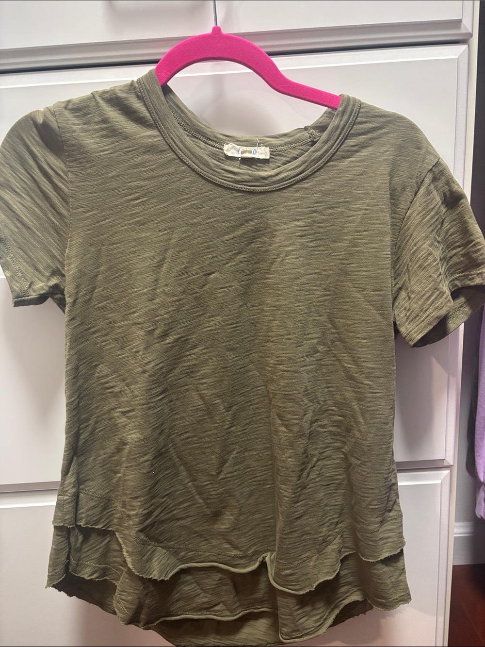 Leallo Olive Green Layered “Daisy” Short-Sleeve Top - Women XS
